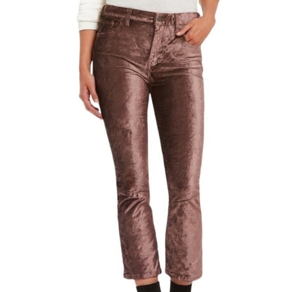 Free People Taupe Velvet Crop Flare Pants Size 24 - Picture 1 of 8